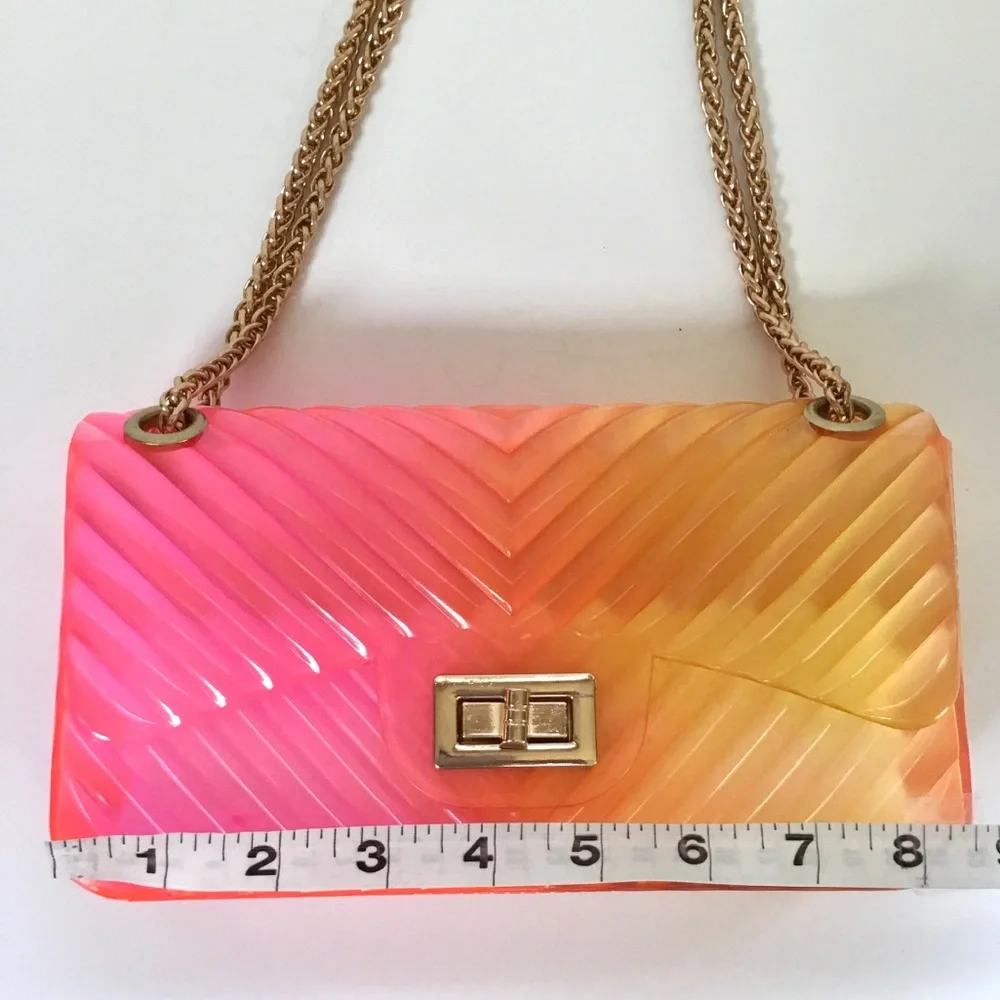 NWT Caleesa Jelly Crossbody Shoulder Bag Pink Yellow Ombre Chevron Design Flap